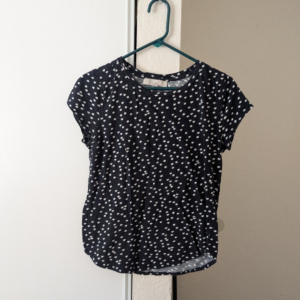 LOFT Navy and White Dotted Short Sleeve Tee